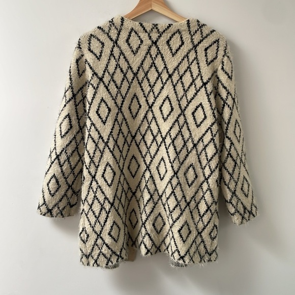 Pink Martini Wool Blend Abstract geometric black cream Open Front Cardigan M - Picture 3 of 9